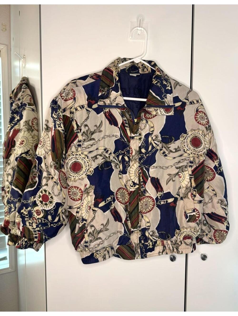 Vintage Fu Da International 100% Silk Patterned Bomber Jacket